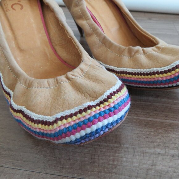 C.N.C COSTUME NATIONAL Tan Leather Boho Crochet Heeled Slip On Shoes - Size 9.5 - Picture 11 of 16